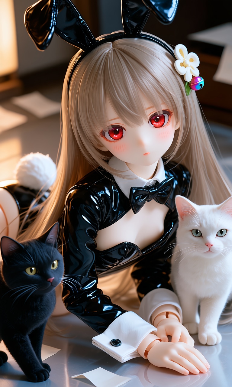 異世界制服少女達　謎のバニー少女と黒猫🐈‍⬛と白猫🐈兄さん