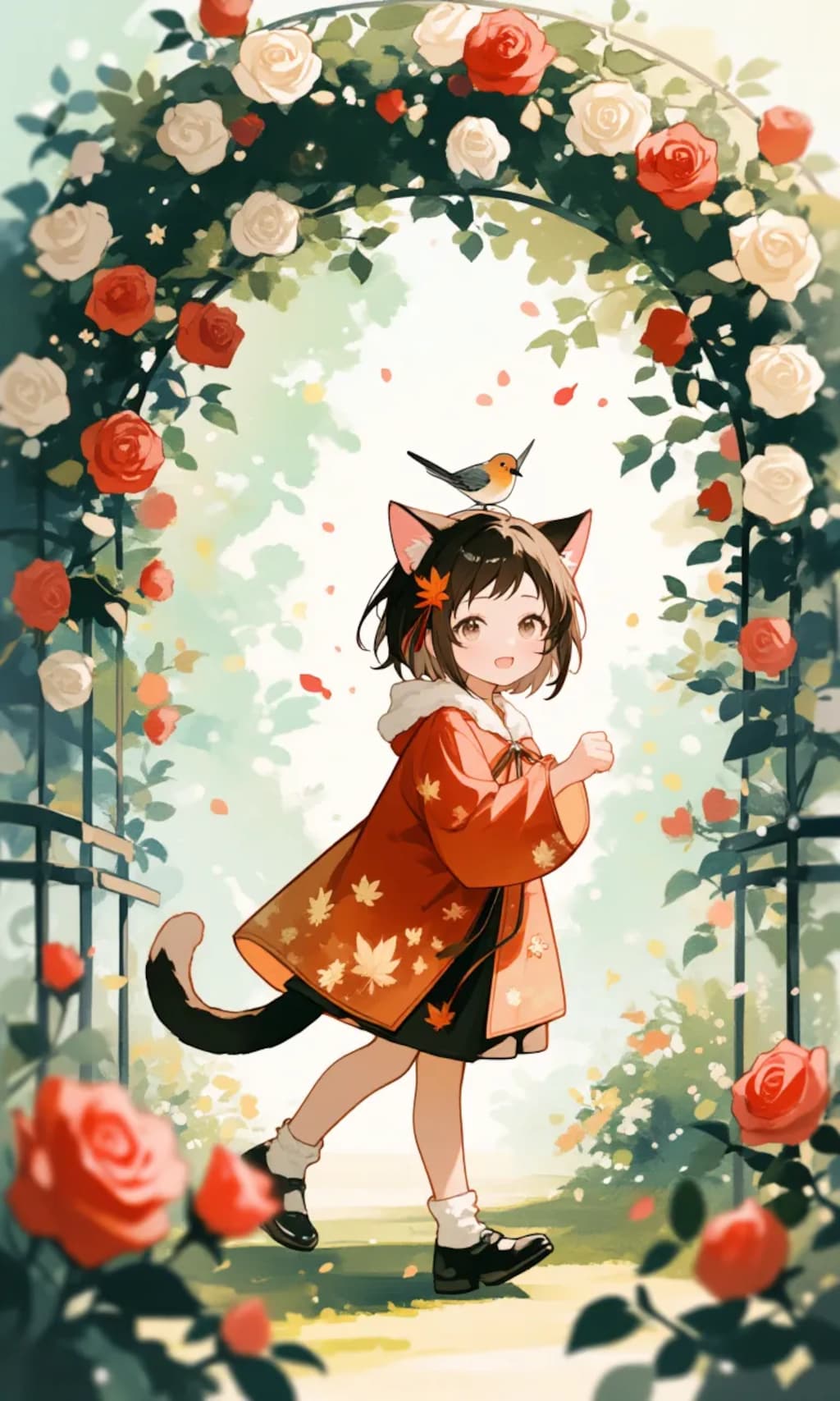 バラとツグミとネコミミ