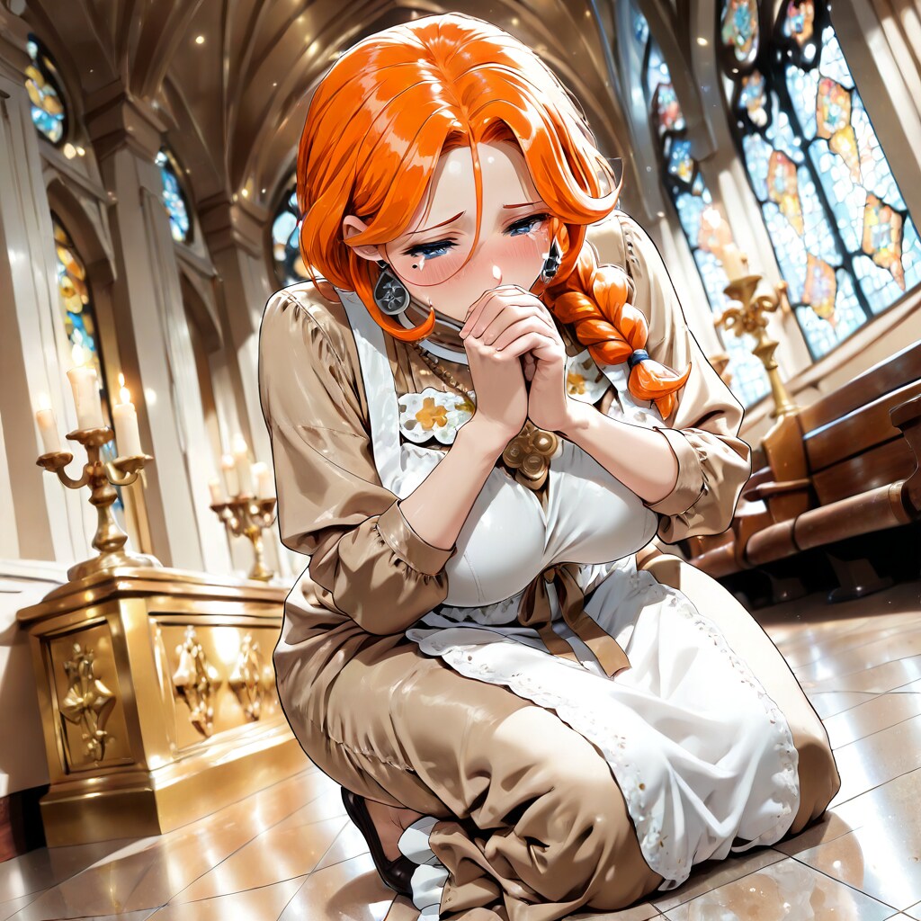 祈る母、娘後ろ～。