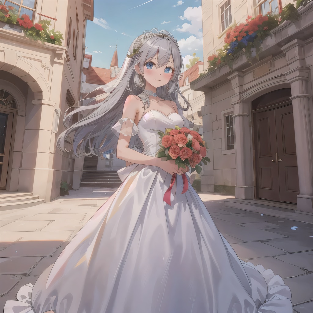 銀髪ロングでウェディングドレスの少女１９