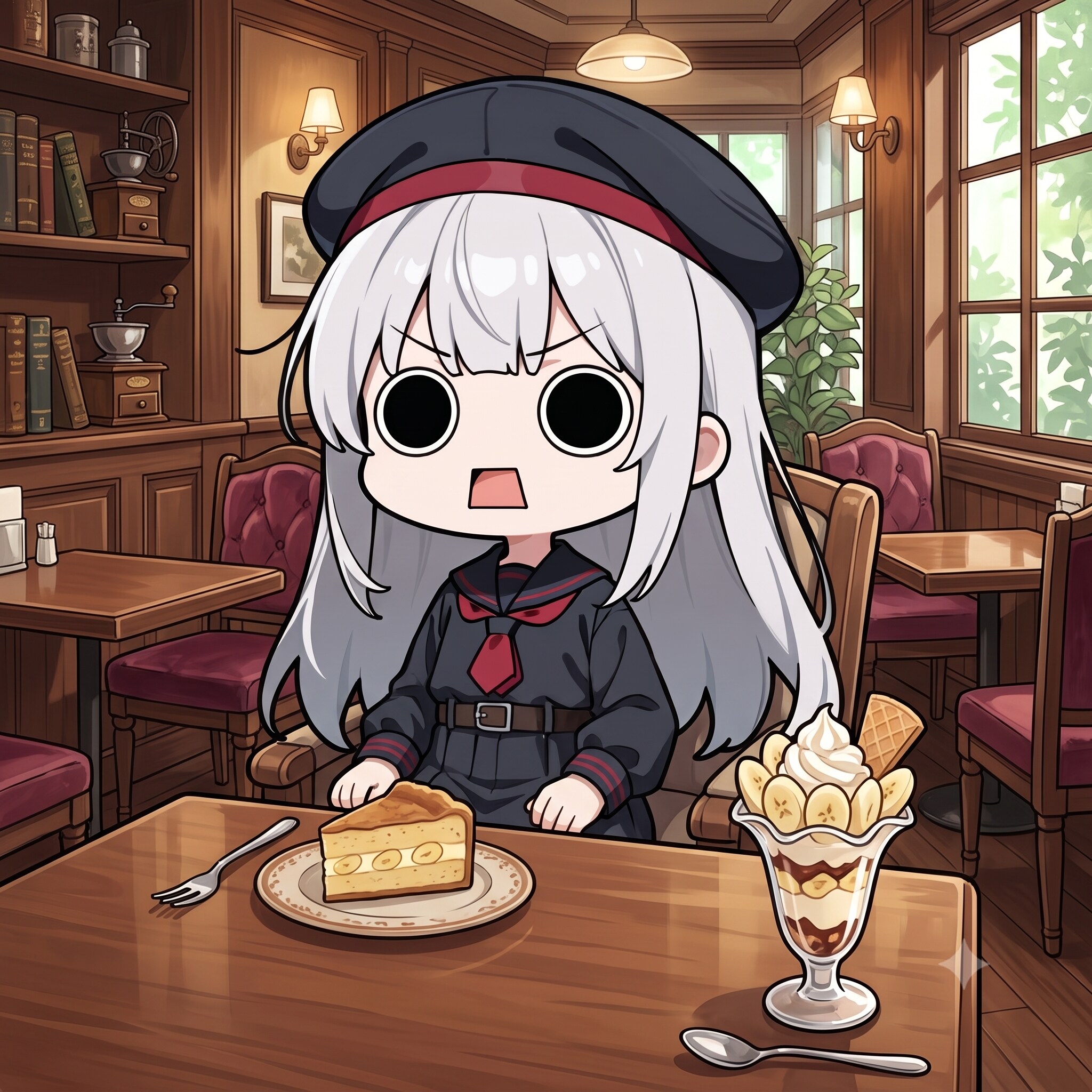 バナナ洋菓子を頂くえらいこっちゃ嬢