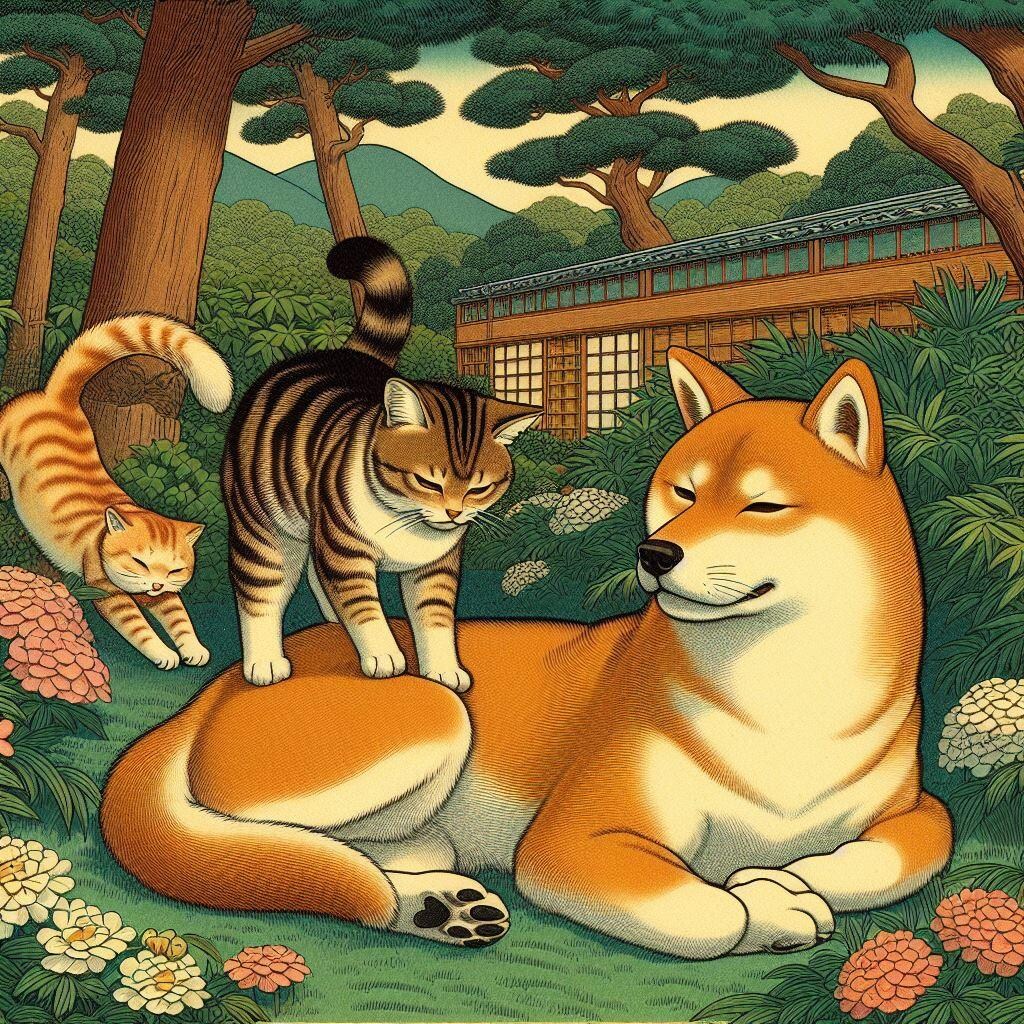 まとふどな犬ふみつけて猫の恋
