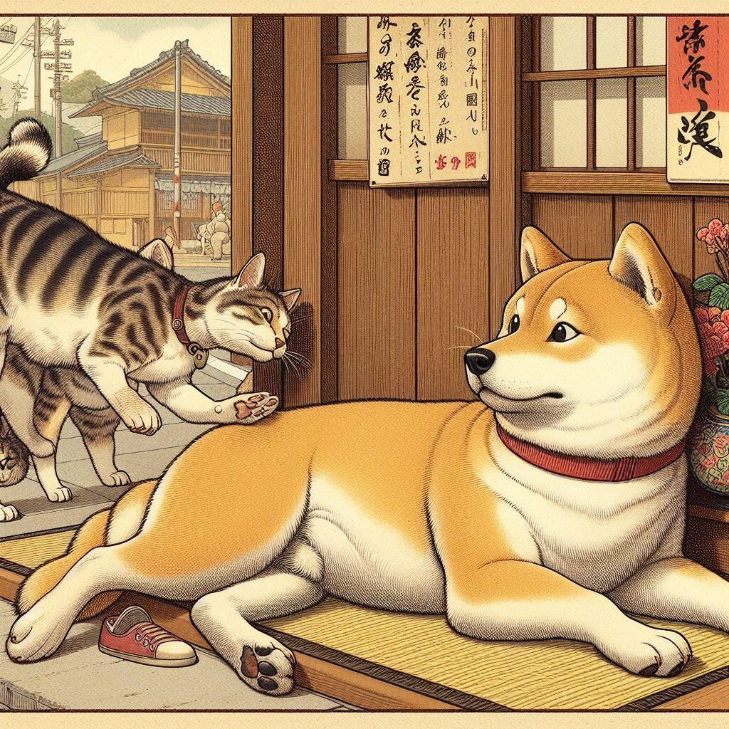 まとふどな犬ふみつけて猫の恋
