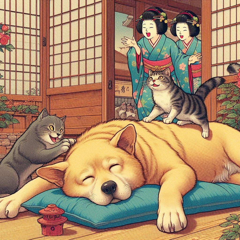 まとふどな犬ふみつけて猫の恋