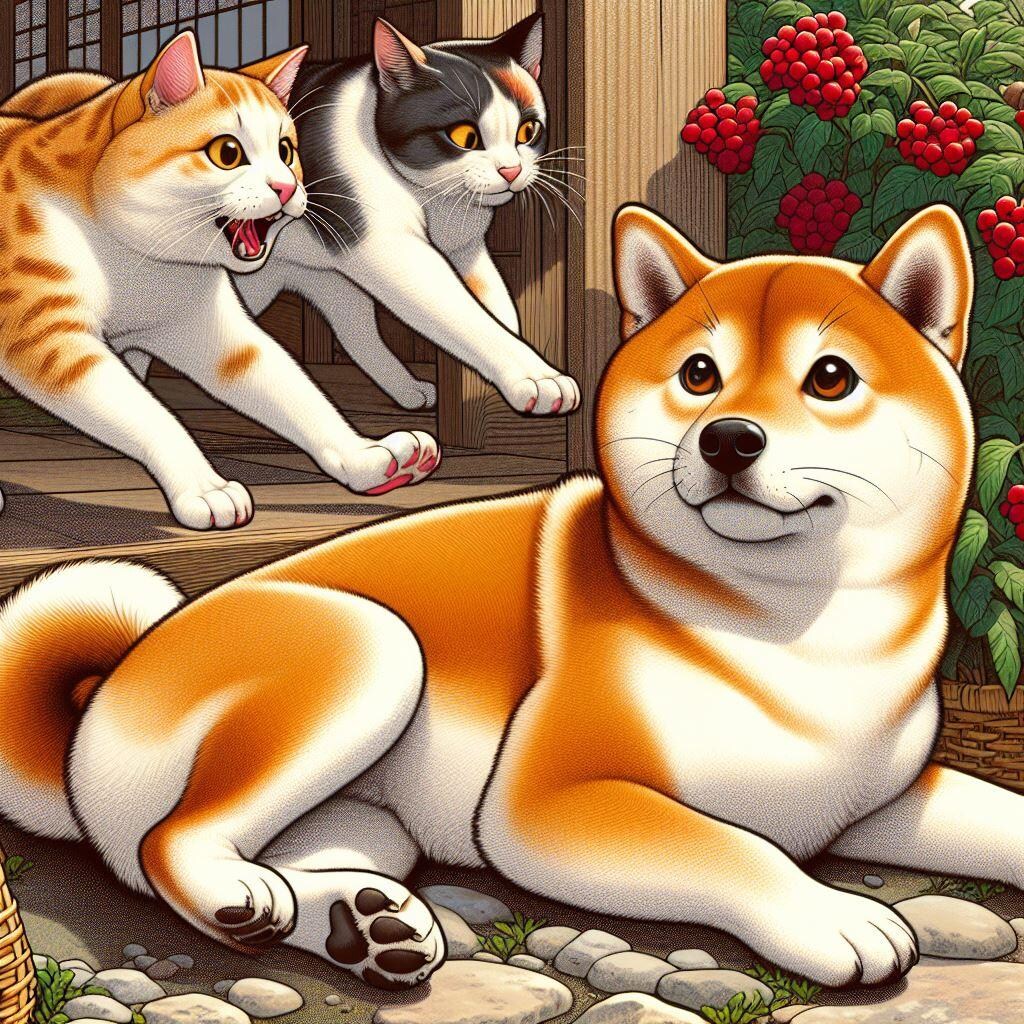 まとふどな犬ふみつけて猫の恋