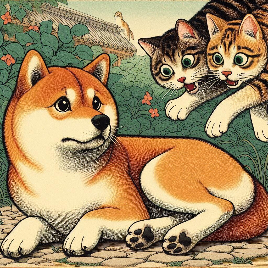 まとふどな犬ふみつけて猫の恋