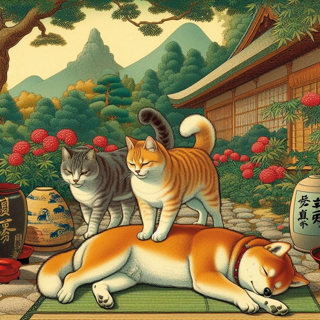 まとふどな犬ふみつけて猫の恋