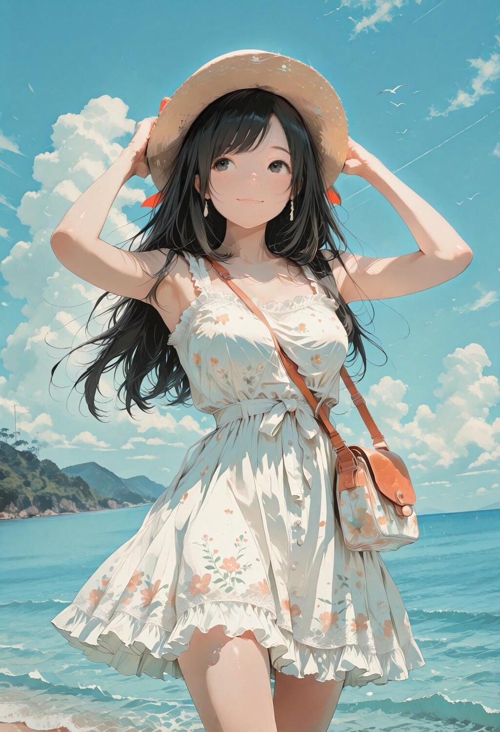 夏の海を訪れた少女