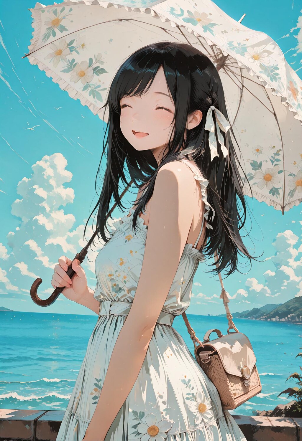 夏の海を訪れた少女