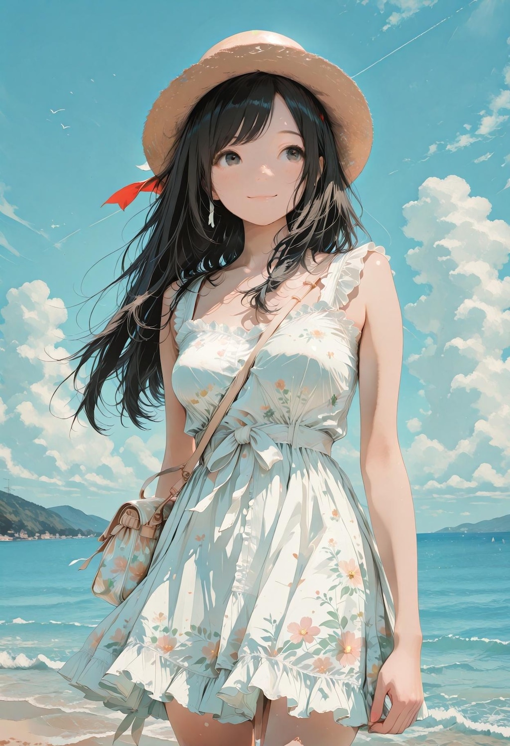 夏の海を訪れた少女