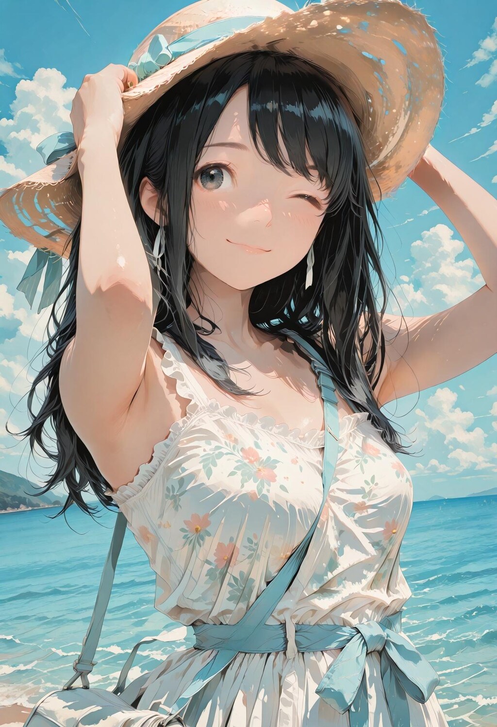 夏の海を訪れた少女