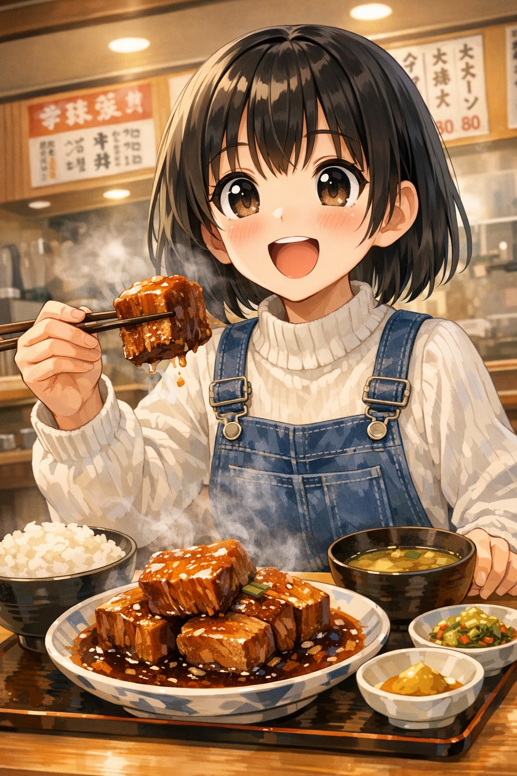 豚角煮定食を食べている女の子 | の人気AIイラスト・グラビア