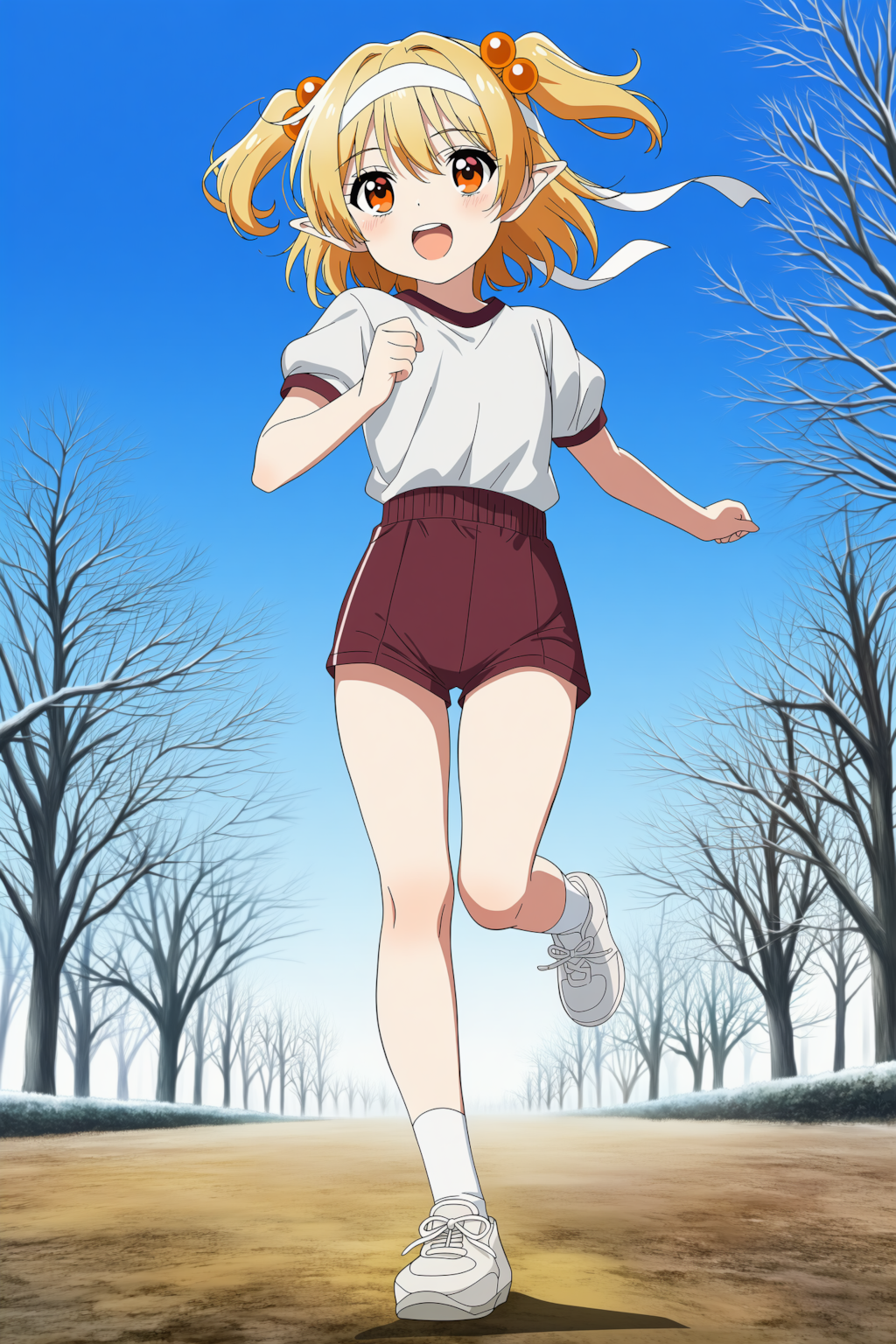 体操着でジョギングするエルフさん