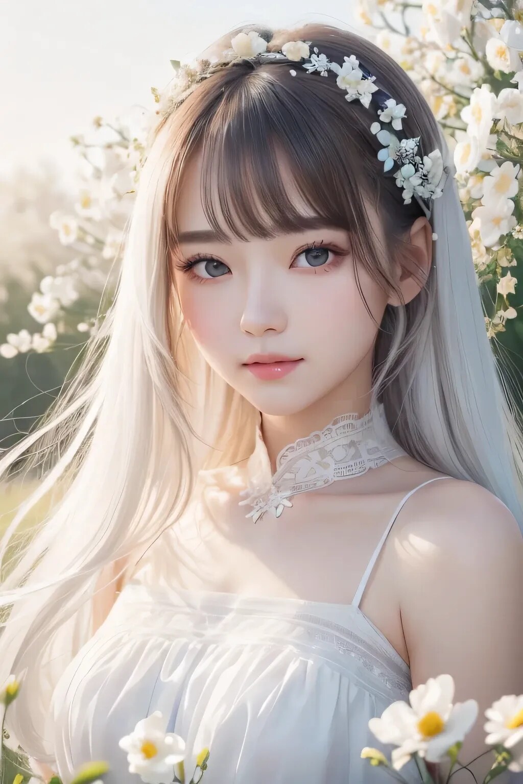 In white