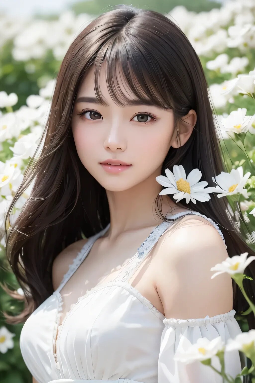 In white