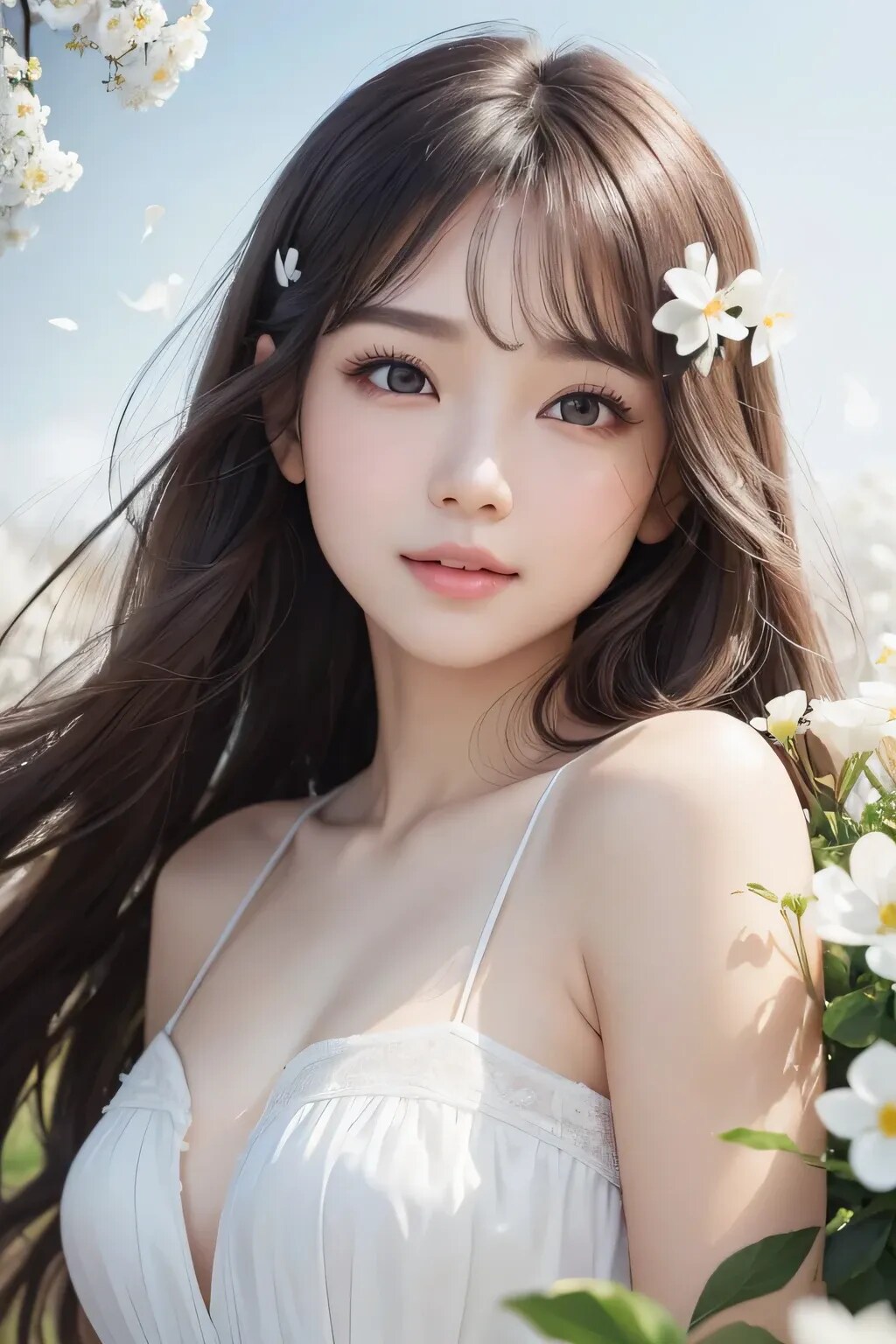 In white
