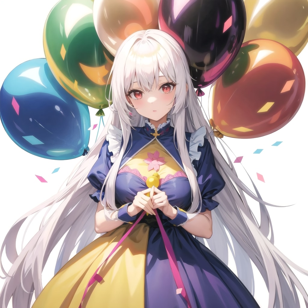 色とりどりの風船を持つ白い髪ロングのシスター服着た美女 | の人気AIイラスト・グラビア