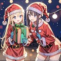 サンタクロースの衣装を着て、クリスマスプレゼントを配っている女の子達 4枚目