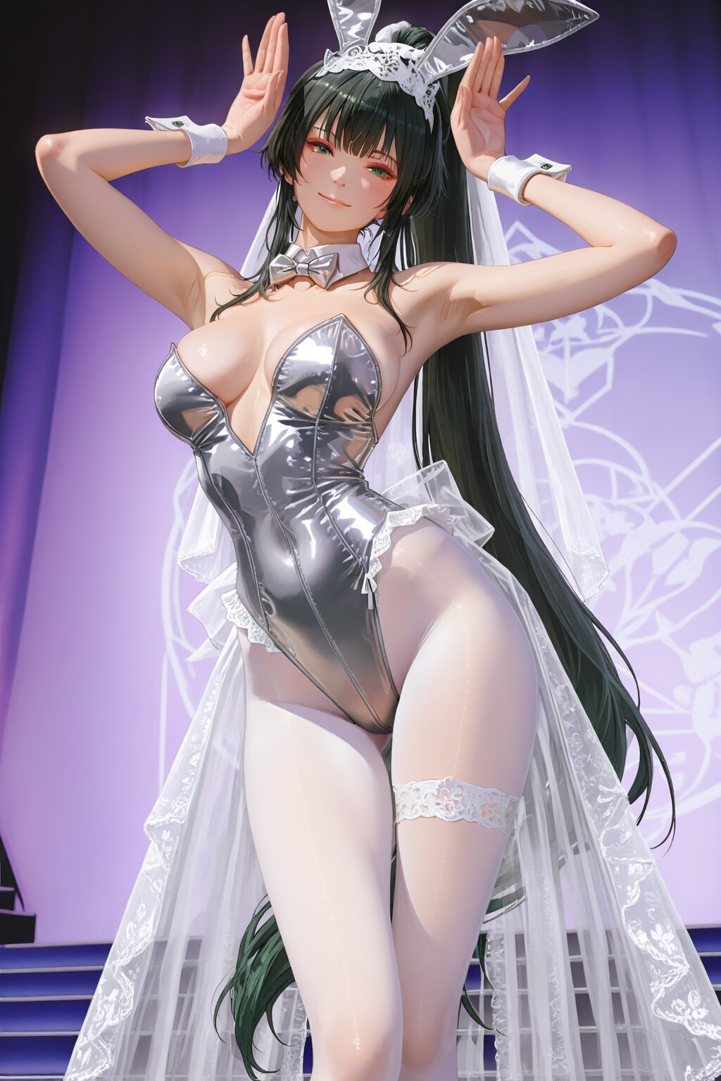 手のひらでウサギの耳を模した形にするバニーガール