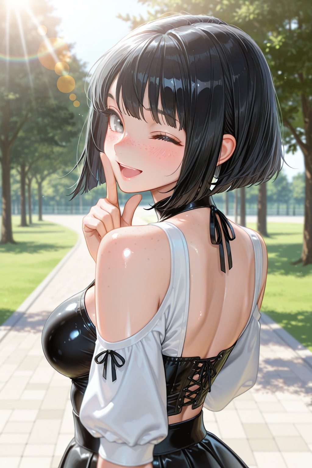 見返りウィンクするそばかすボブちゃん