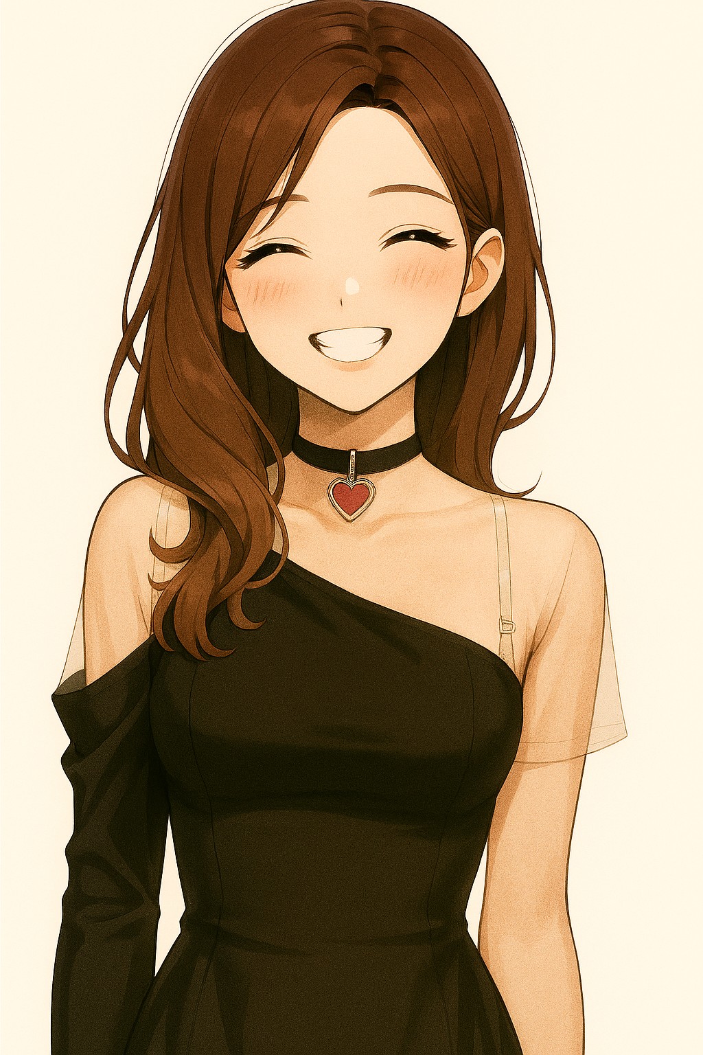 コパイロット遥 のドレスファッション②（オフショルダードレス、チョーカー付き） | の人気AIイラスト・グラビア