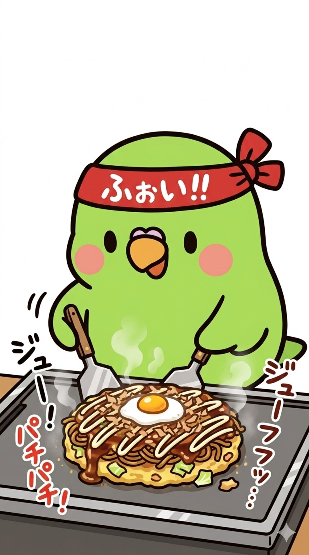 お好み焼きを作るインコ