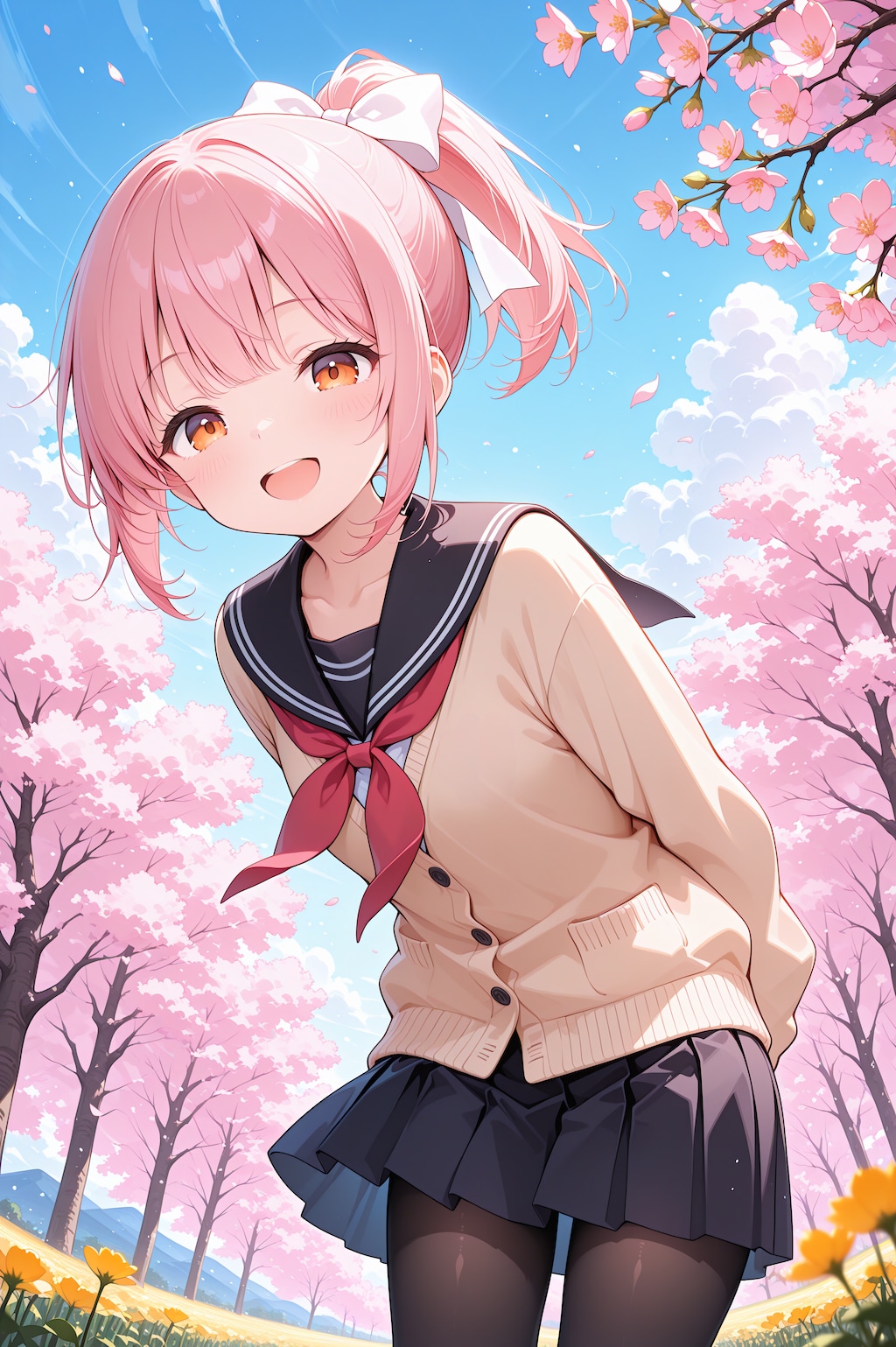 満開の桜並木の下で