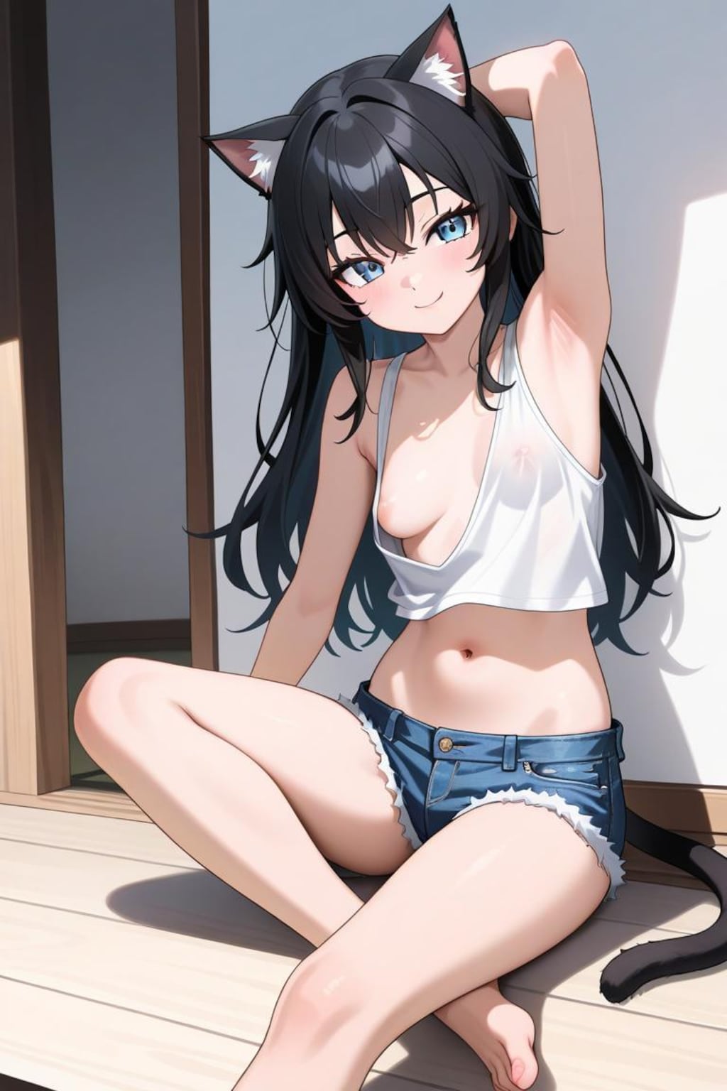 同居中のラフな猫耳少女