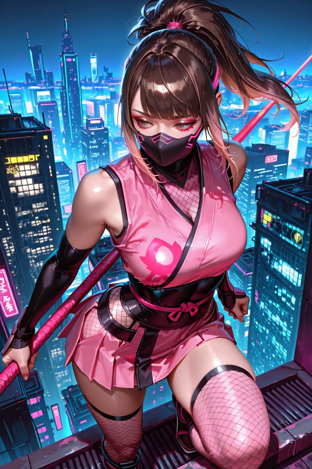 ロッドを振るうくノ一ピンク