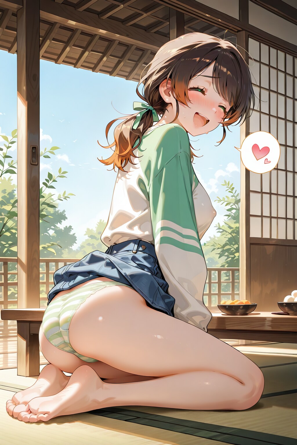 ご実家で縞パン🏠️☘️坂下みゆき25才👩37（昔から仲がいい、いとこの弟くん19才に頼まれ縞パン見せつけ💓ぞくぞく🌟）