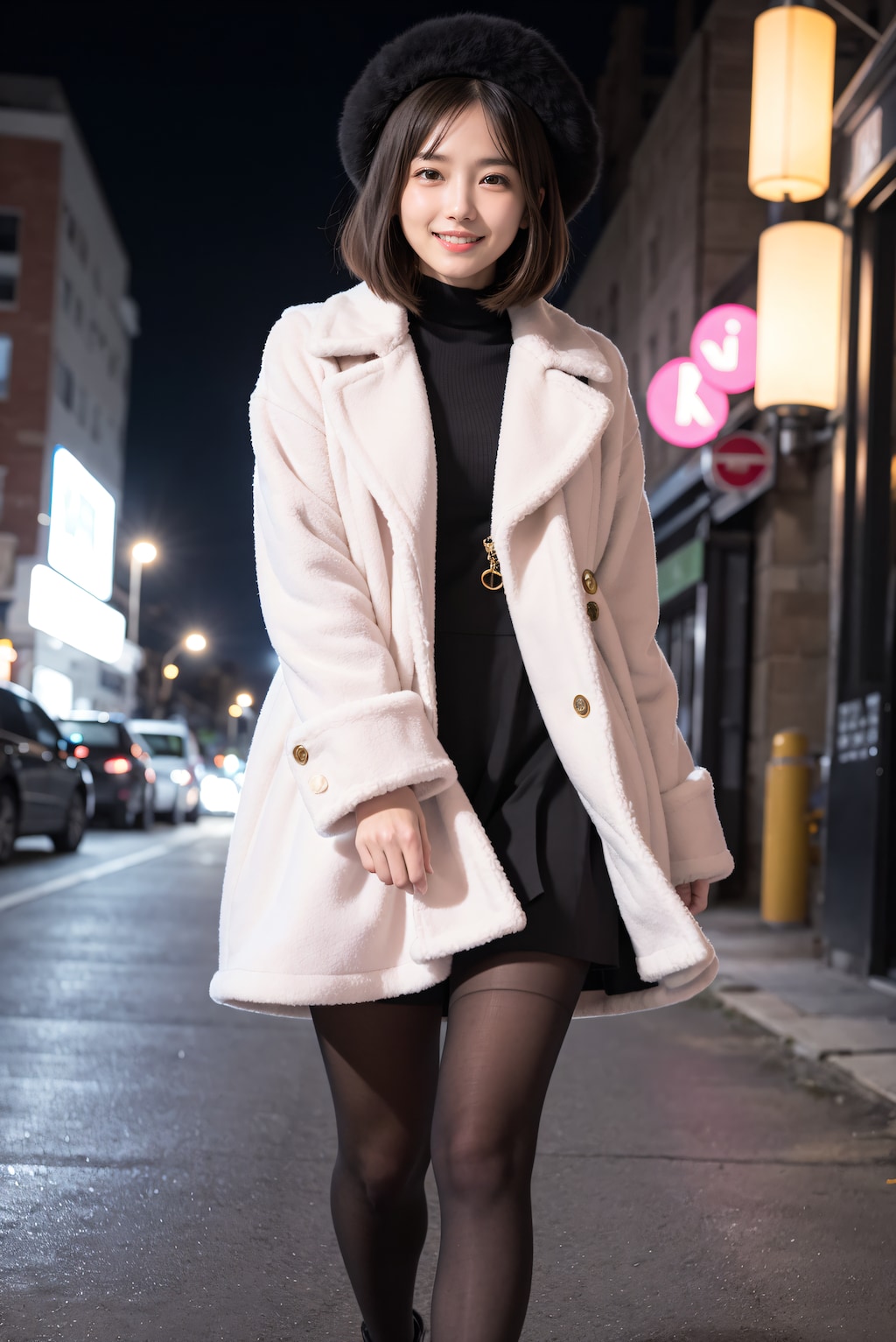 毛皮のコートの女性