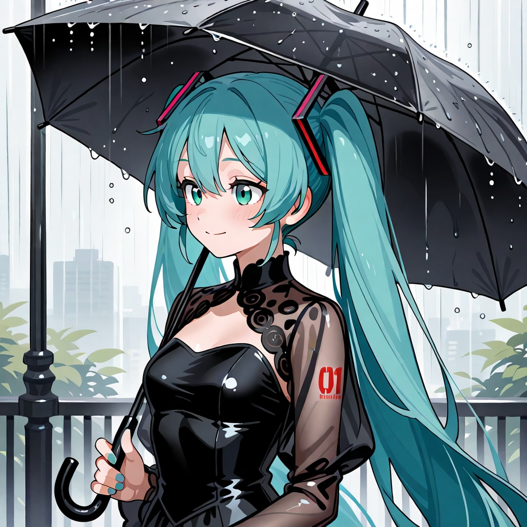 傘をさしたミクさん