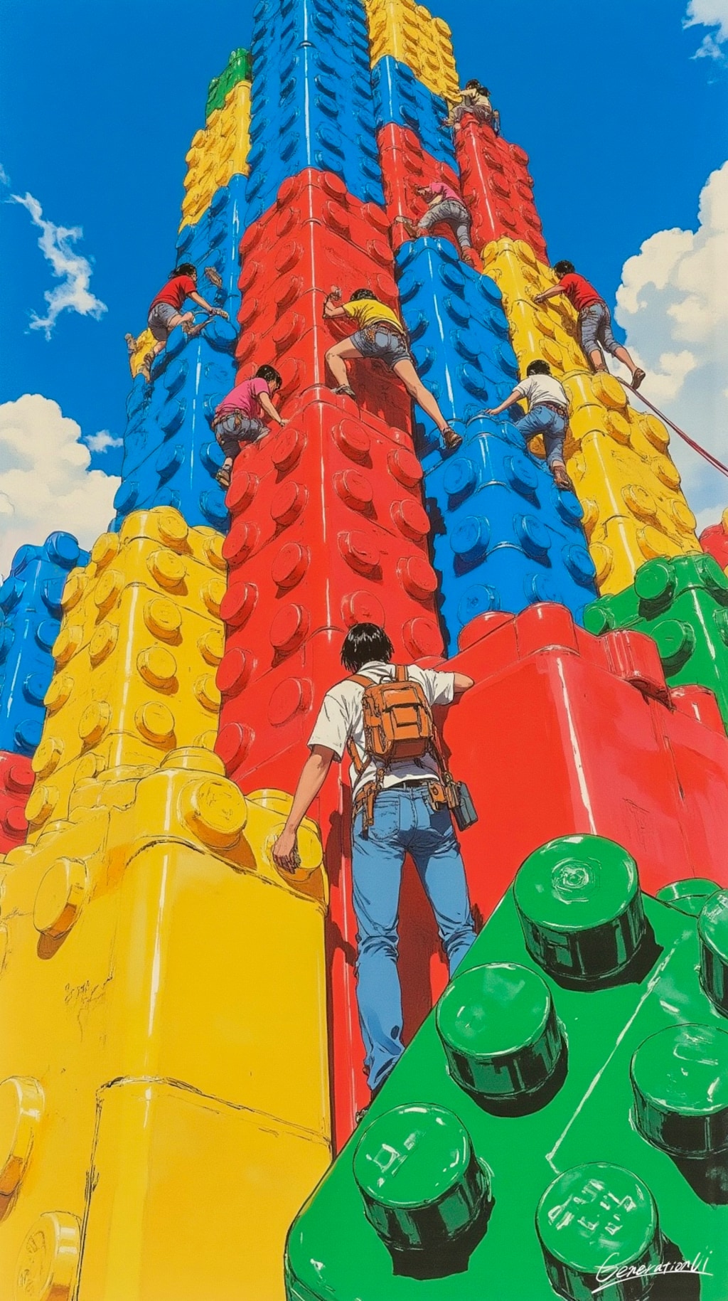 青空の下のカラフルクライミング／スマホ壁紙アーカイブ