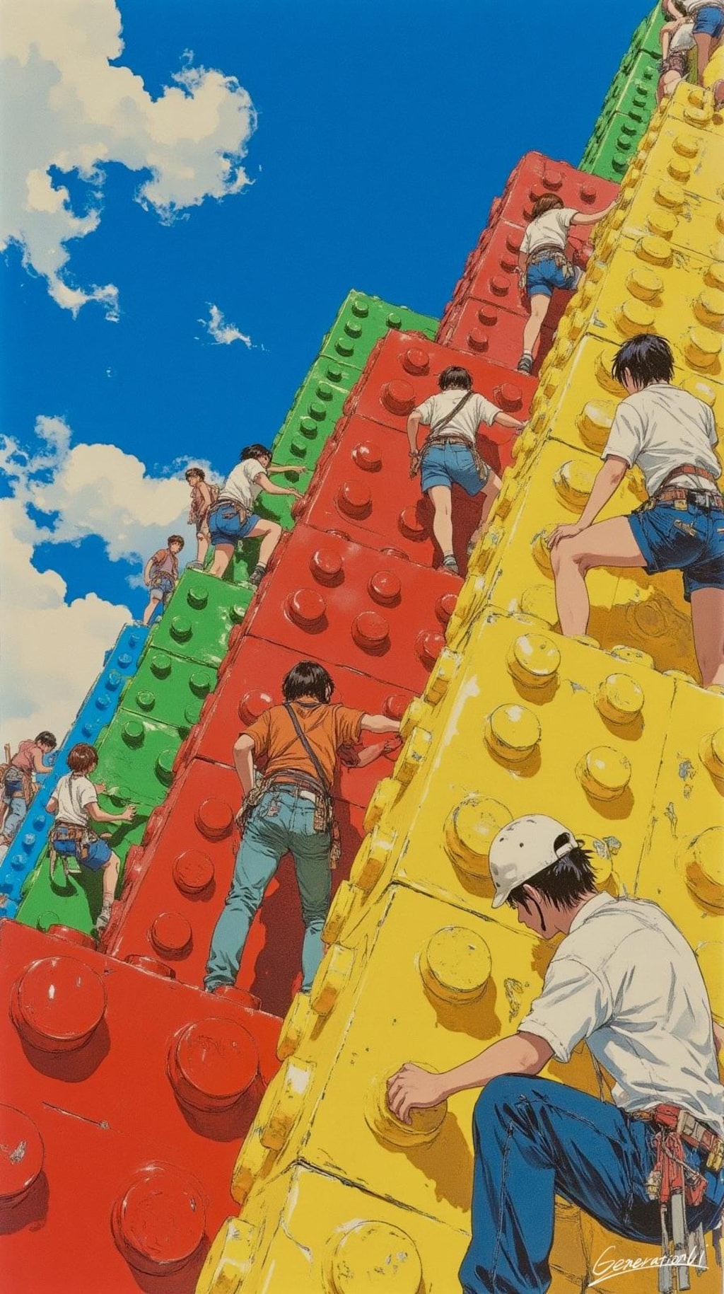 青空の下のカラフルクライミング／スマホ壁紙アーカイブ