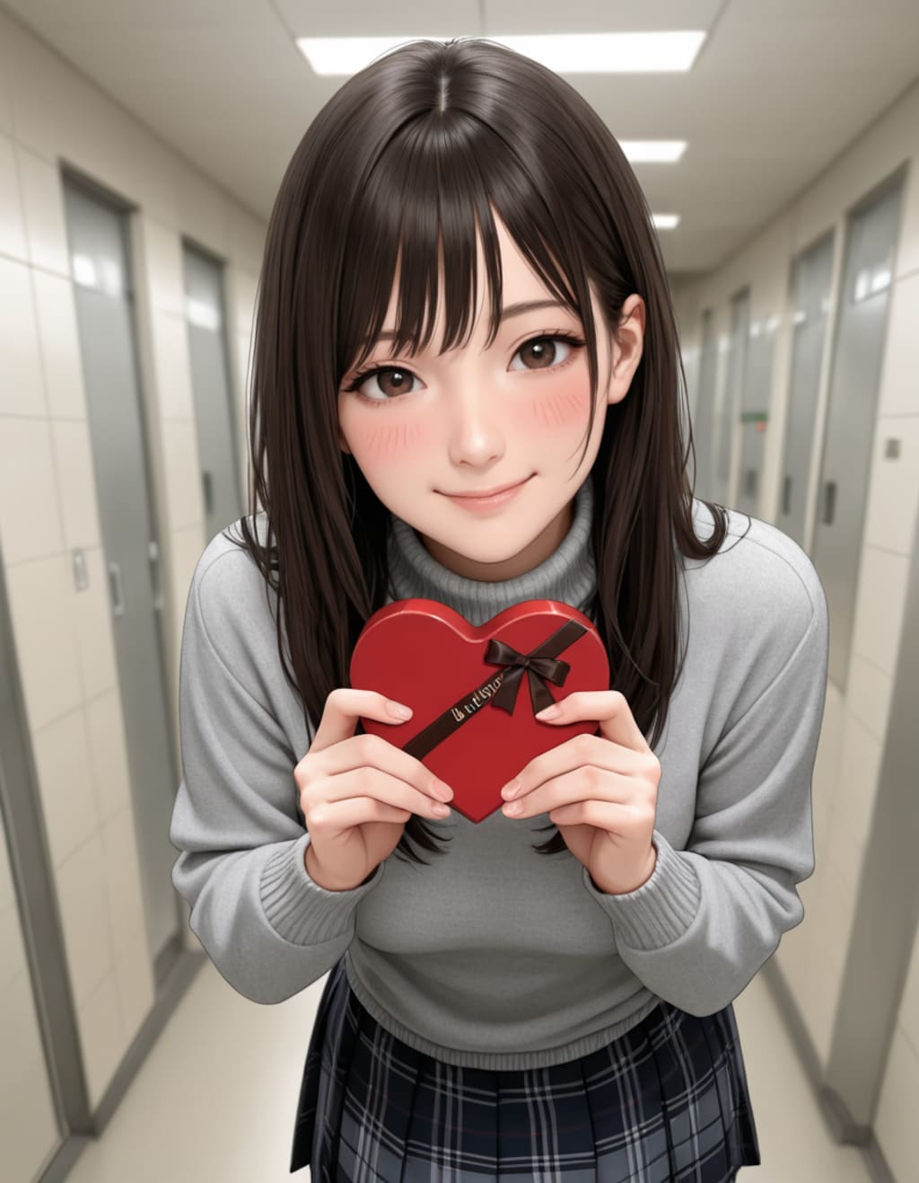 講義の合間にこっそりチョコを渡す女子大生