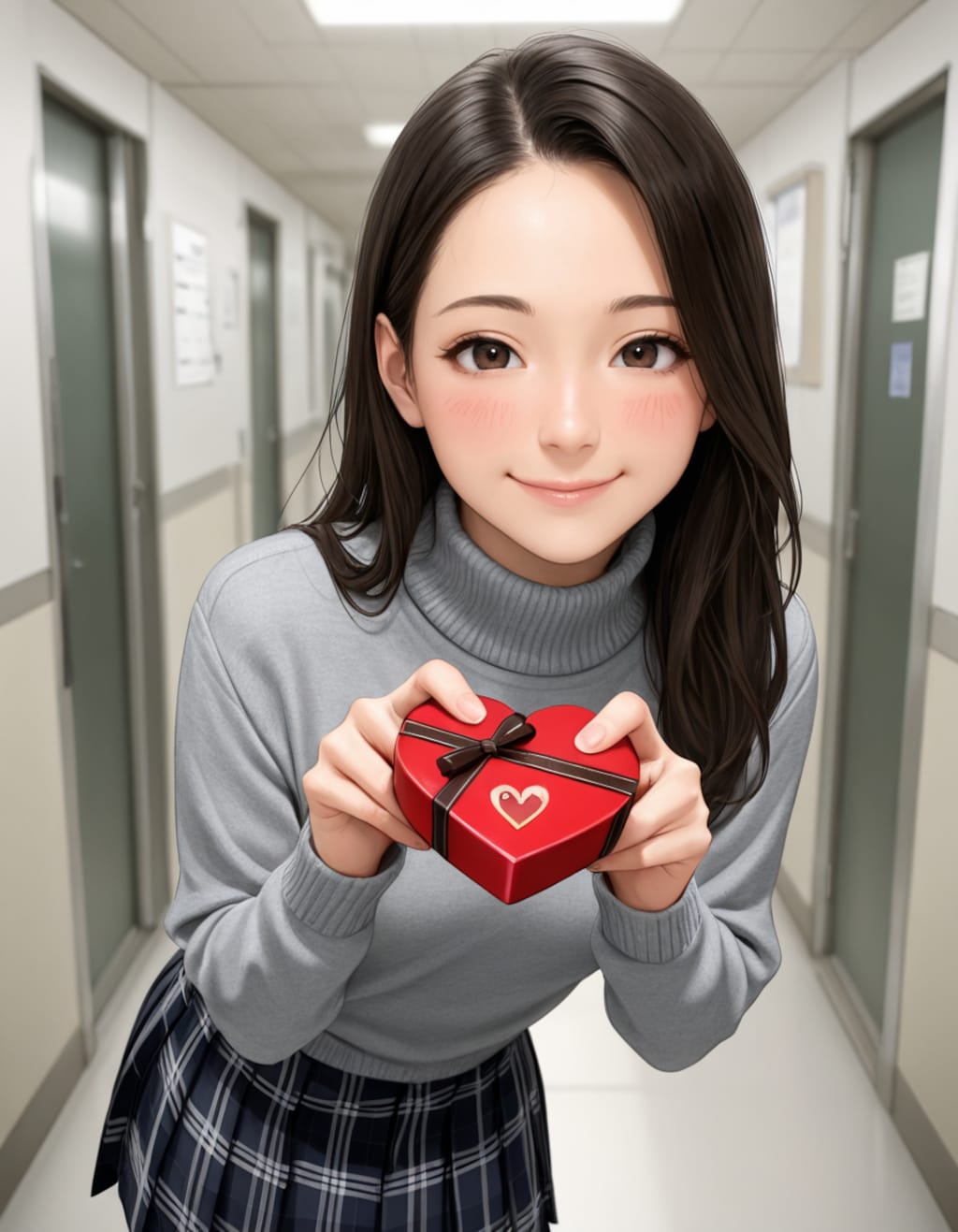 講義の合間にこっそりチョコを渡す女子大生