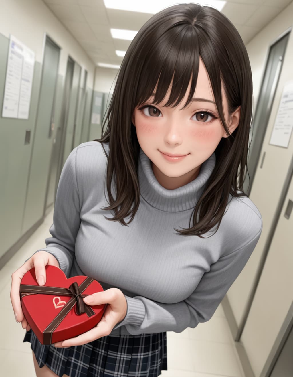 講義の合間にこっそりチョコを渡す女子大生