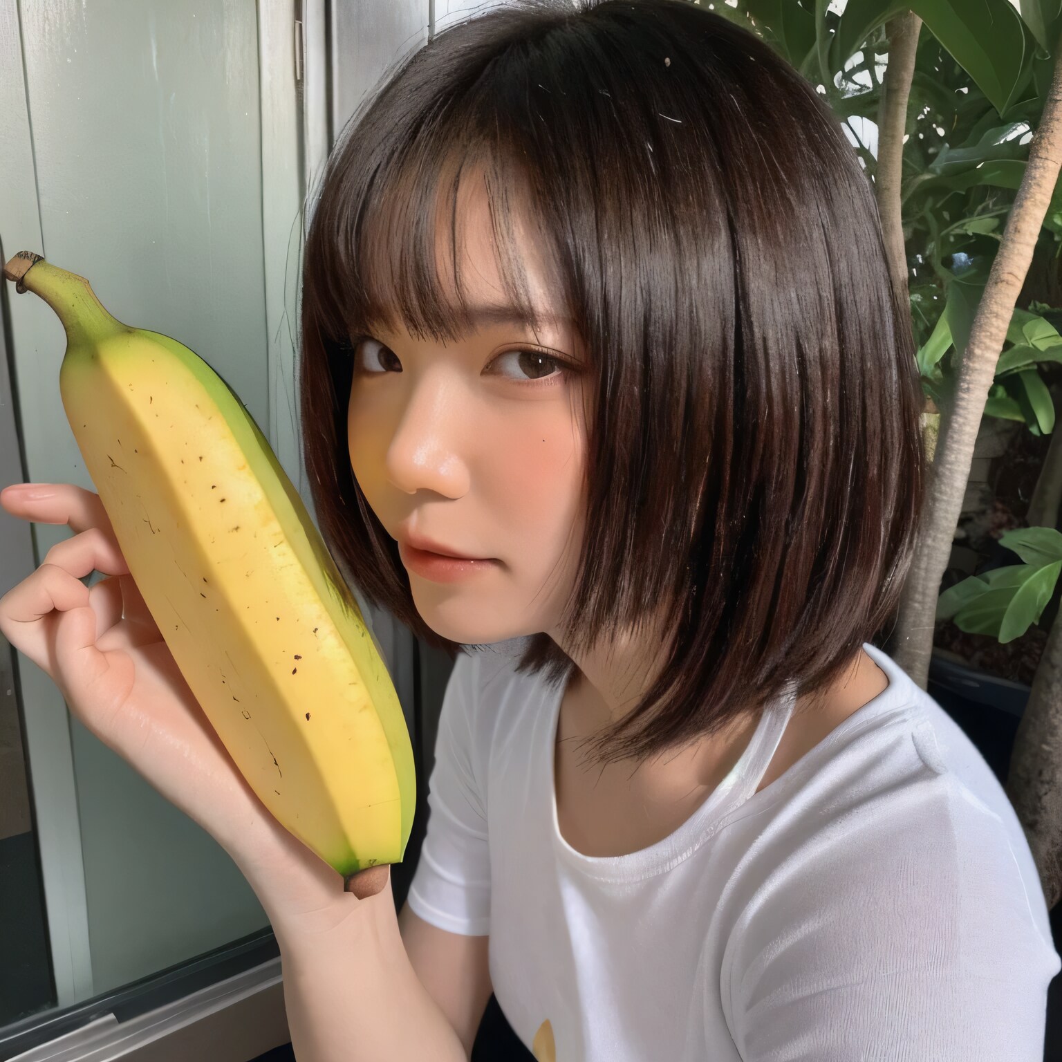 黒髪ボブでバナナの美女７ | の人気AIイラスト・グラビア