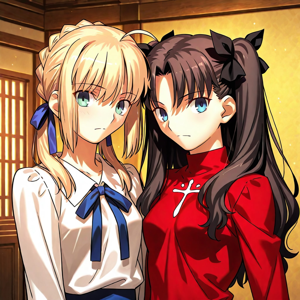 比較用 #BONSAI 遠坂凛 & セイバー (Fate/stay night ver.) | の人気AIイラスト・グラビア