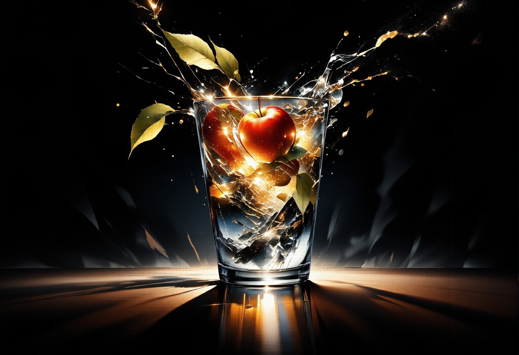 グラスに落ちるりんご