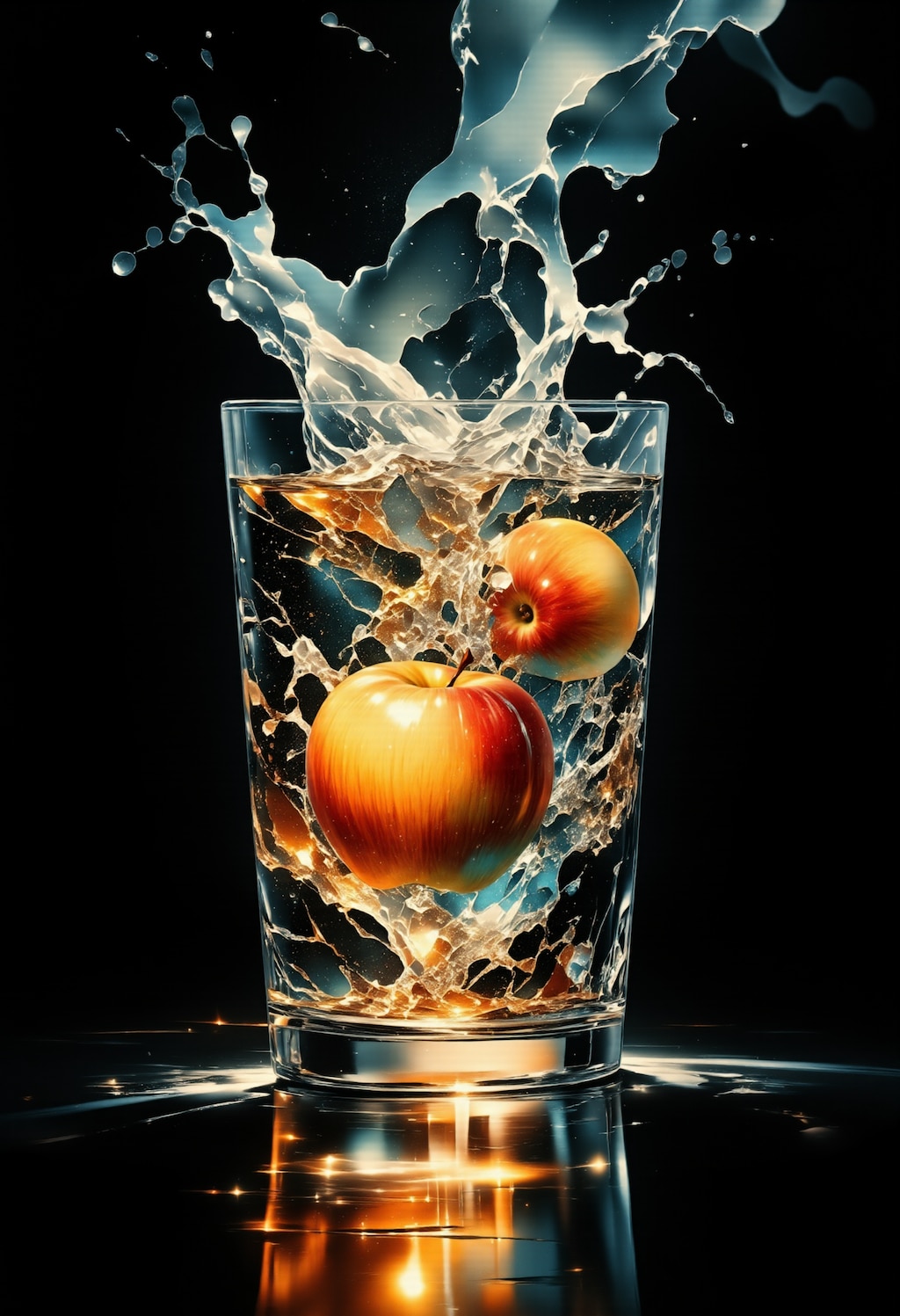 グラスに落ちるりんご