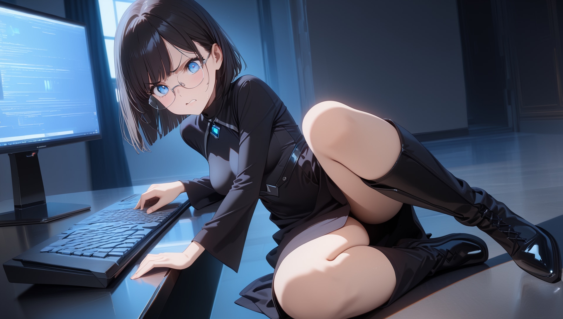 パソコン作業を邪魔されて切れているりかちゃん
