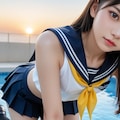 制服のまま、二人だけの開放的な誰もいない夕暮れプール。 2枚目