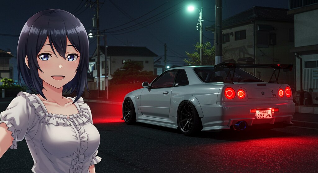 アニメキャラとR34GT-R