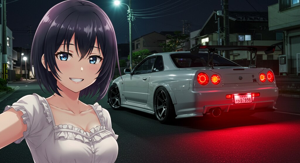アニメキャラとR34GT-R