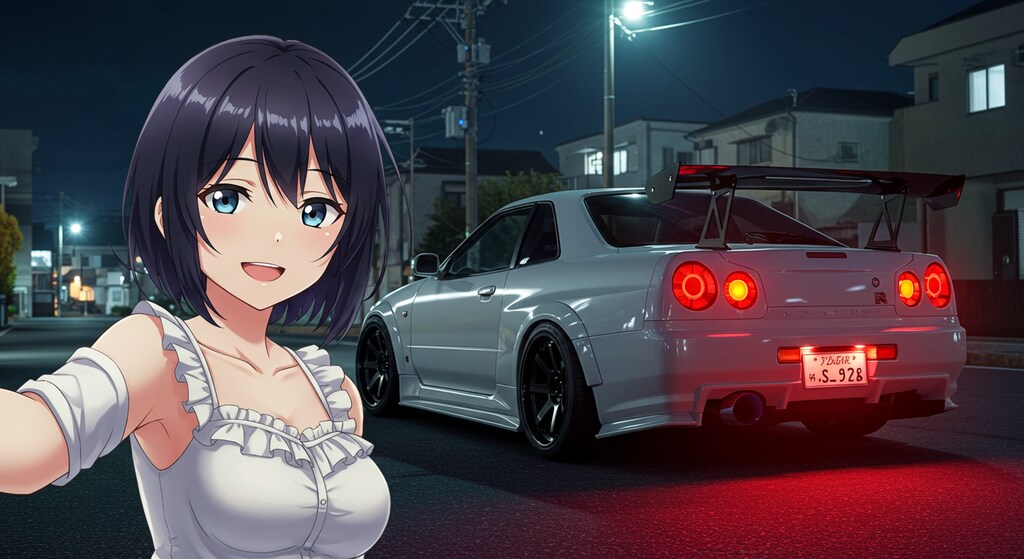 アニメキャラとR34GT-R