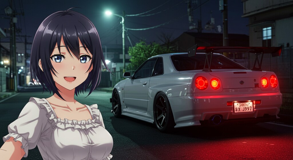 アニメキャラとR34GT-R