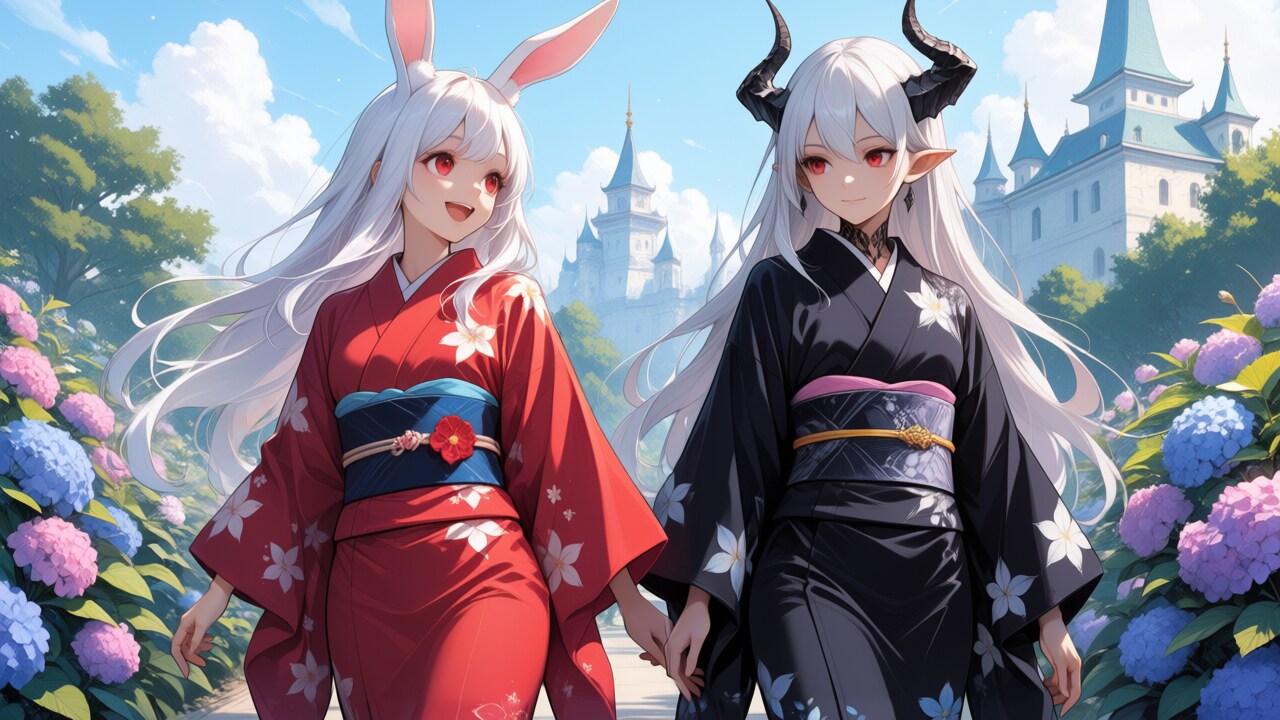 みみさんと銀髪竜姫さんの紫陽花庭園散歩