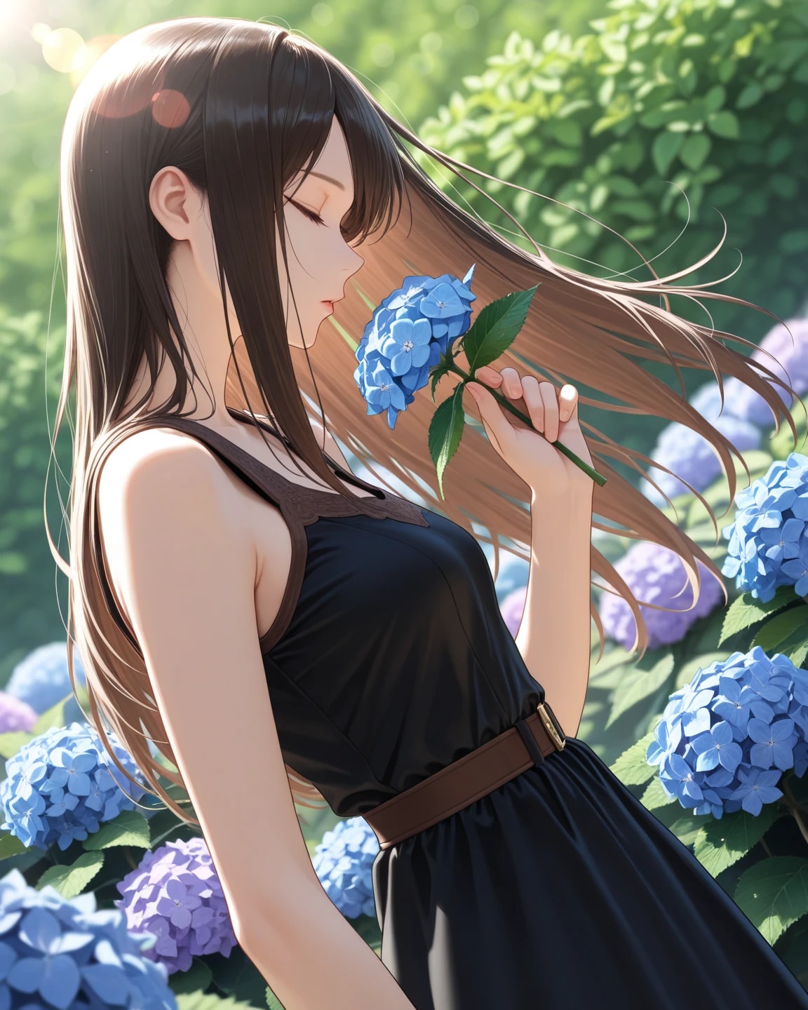 紫陽花と黒ドレス