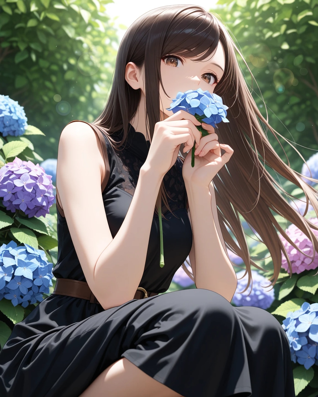 紫陽花と黒ドレス